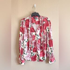 Paige Floral Print Neck Tie Button Down Blouse